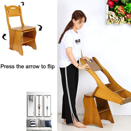 Wooden Folding Library Ladder Chair,2 in 1 Lightweight Portable Multifunctional Step Stool, 4-Step Stool Dual Purpose Stepladders, Display Stand and Flower Stand for Home(Light Walnut)