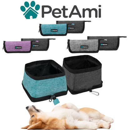 PetAmi Collapsible Dog Bowls 2 Pack, Food and Water Bowls Travel Set, Portable Pet Dish No Spill, Foldable Lightweight BPA Free Leakproof Bowls, Camping Hiking Walking Outdoor Gear Accessories, Black