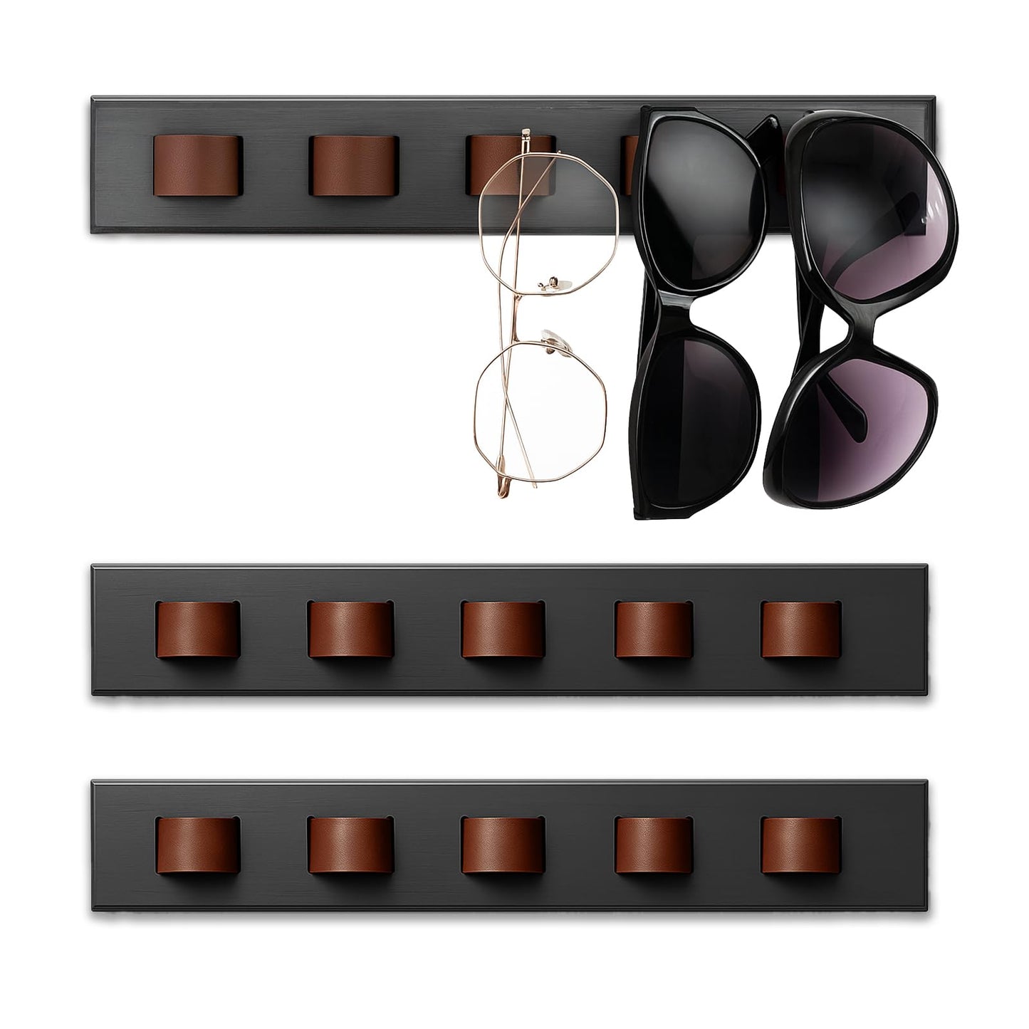 Udduwic 3 Pack Sunglasses Organizer, Wall Mounted Sunglass Rack, Wooden Sunglasses Holder Glasses Organizer for Wall, Home Decor, Dark Grey