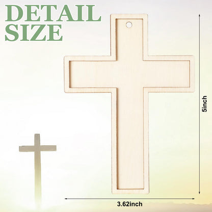 Beeveer 24 Pcs Unfinished Wooden Crosses for Crafts Unpainted Large Blank Wooden Layered Cross for Sunday School Crafts DIY Easter Projects Church Home Wall Decoration with String (5 x 3.62 Inch)