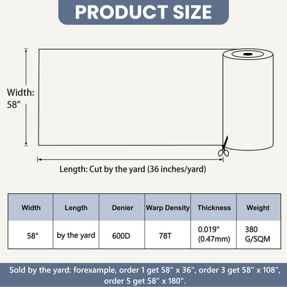 Waterproof Marine Canvas Fabric by The Yard 58"W 600D PVC Backing Water-Resistant Polyester Fabric Upholstery Material for Outdoor Indoor Marine Awning Tent Boat Furniture Cover DIY, 1 Yard Navy Blue