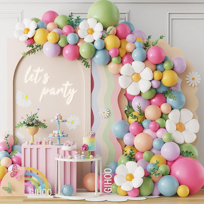 Daisy Flower Balloon Arch Kit Pink and Green Yellow WildFlower Balloons for Wild Flower Baby in Bloom Baby Shower Spring Daisy Theme Birthday Party Decorations