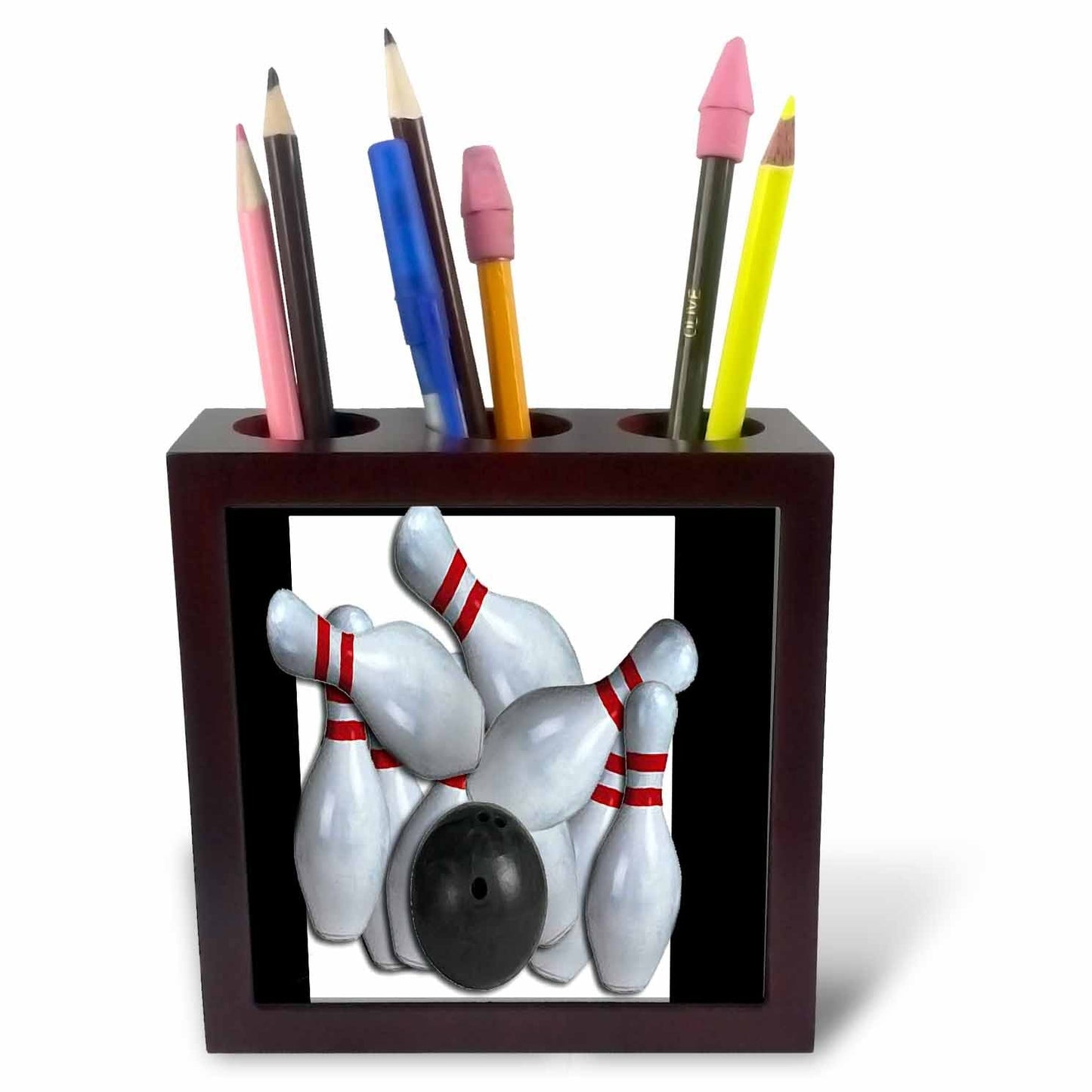 3dRose ph_16304_1 Bowling Ball and Pins-Tile Pen Holder, 5-Inch