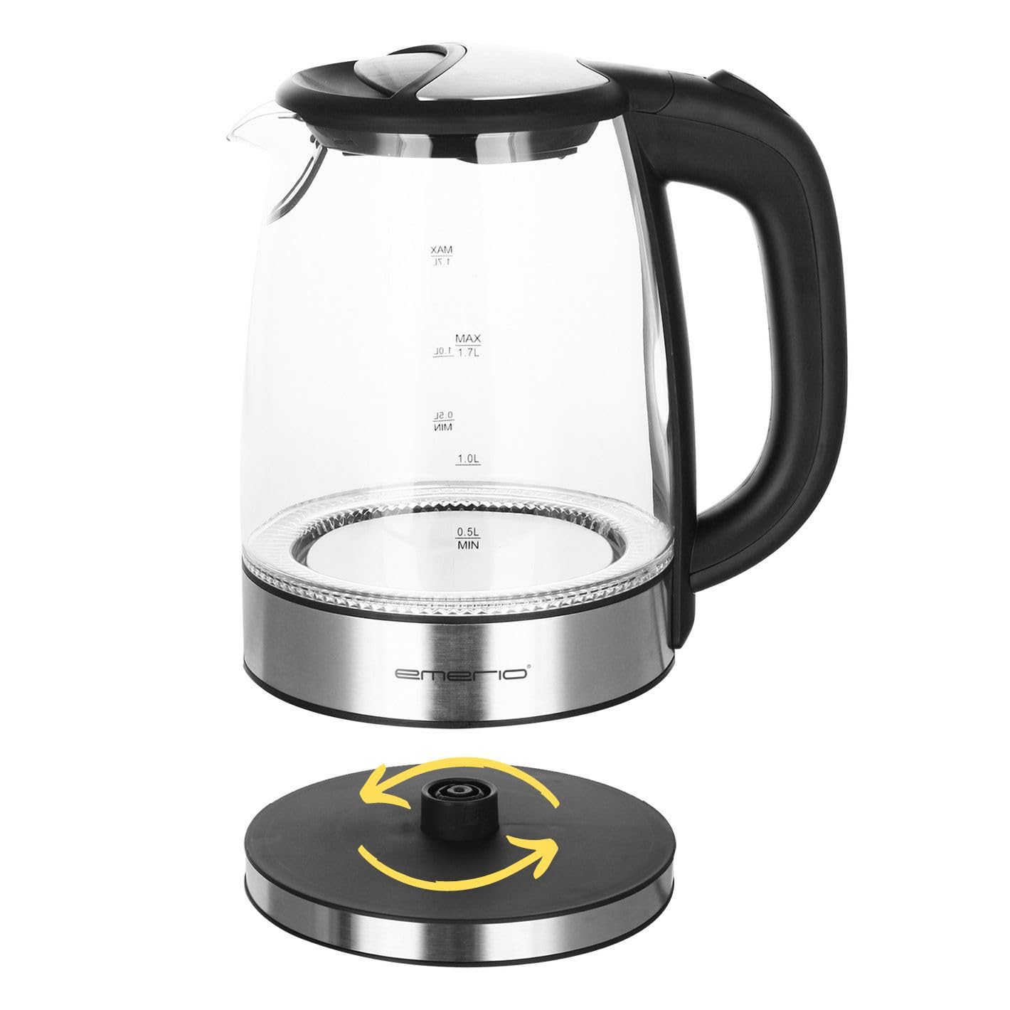 EMERIO Glass Kettle with 1.7 Litre Volume | 2200 Watt | Blue LED Interior Lighting | 360° Base | Winner Price/Performance Home & Garden Test | Best Borosilicate Glass | BPA Free | WK-119988.7