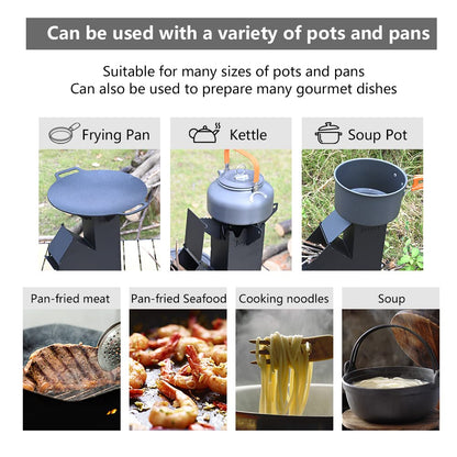 Rocket Stove Rocket Stove for Cooking Portable Wood Burning Stove Wood Fire Camping Stove for Cooking backyard cooking Camping grill outdoor events BBQ Comes with storage bag
