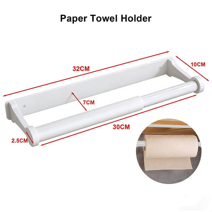 MONEER Kitchen Roll Holder Under Cabinet, Paper Towel Holder, Aluminum Alloy Kitchen Towel Holders, Self Adhesive Kitchen Roll Holder for Kitchen, Bathroom, Living Room (White)