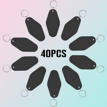 LOTMER 40 PCS Hotel Keychain Blank with Key Rings, Black Plastic Motel Keychain for DIY Keychain and Luggage Tag