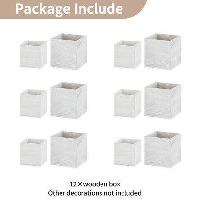 NUPTIO Wooden Box for Centerpiece Wedding: 12 Pcs Rustic Square Planter Box Farmhouse Table Fall Decor - 4×4" & 5×5" Whitewashed Small Wood Vases Flower Pots for Windowsill Home Garden