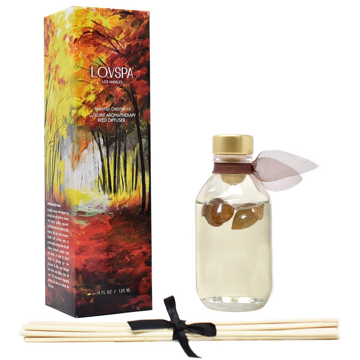 LOVSPA Reed Diffuser Set, Smoked Vanilla Scented Oil Diffuser with Sticks, Home Fragrance Accessories for Bathroom Shelf Decor, Aroma Diffusers for Home or Office Fall Decor, USA Made