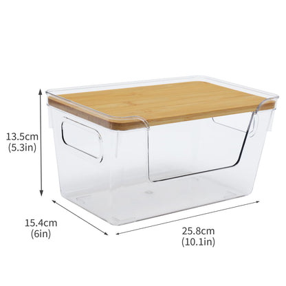 Yomjarl 2 Pack Snack Station Organizer for Pantry Shelf,Snack Bar Station Storage Basket with Handle & Wooden Lid,Stackable Plastic Baskets for Storage Pantry Bins Organizer,Kitchen Organization Box