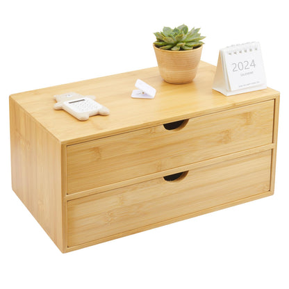 Charmewooden Bamboo Desk Organizer With Drawers Countertop Drawers Counter Storage Box Corner Desk Organizer for Home Office No Assembly Required (2 Drawers)