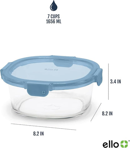 Ello Color Lock Glass Meal Prep Sets Leak-Proof Glass Food Storage Containers with Airtight BPA-Free Plastic Lids, Dishwasher, Microwave, and Freezer Safe