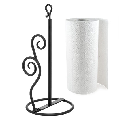 MyGift Rustic Burnt Solid Wood and Industrial Matte Black Metal Dining Combination Caddy with Paper Towel Roll Dispenser Stand, Napkin Holder, and Spice Rack (Matte Black Metal)