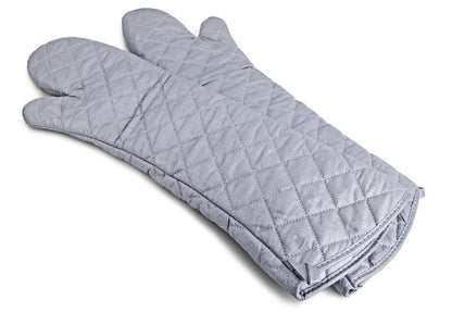 Extra Long Oven Mitts Heat Resistant Cotton Lining Oven Thick Gloves Kitchen Food Service Mittens for Pot Holders Cooking Baking BBQ (24 Inch Silver -1pair)