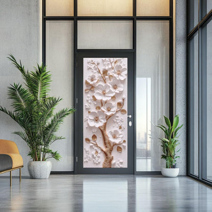 arricraft 2 Pcs Self-Adhesive Door Sticker, 31.5"x78.7" 3D Flower and Golden Branch Door Murals Stickers PVC Removable Wallpaper Decoration for Bedrooms Living Room