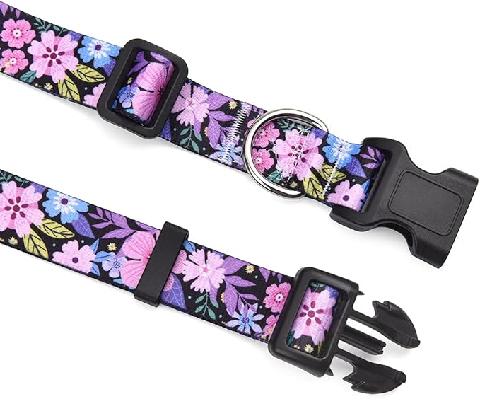 Mihqy Dog Collar with Bohemia Floral Tribal Geometric Patterns - Soft Ethnic Style Collar Adjustable for Small Medium Large Dogs(Floral Pink,M)