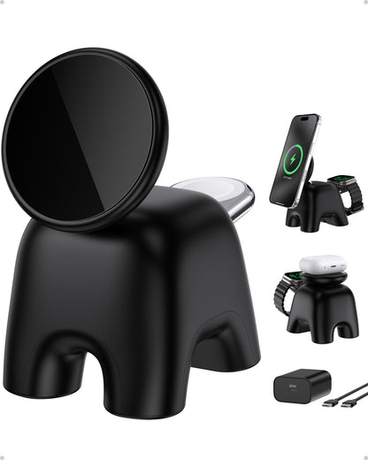 2026 Magnetic Wireless Charging Station, 15W Ultra-Fast Charger Stand for iPhone 17 16 15 14 13 12 Pro Max, 5W for Apple Watch&Airpods, 2-in-1 Foldable Charger for Home/Office/Travel(with 30W Adapter)
