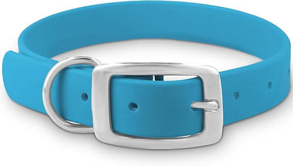 Regal Dog Products Small Light Blue Dog Collar with Heavy Duty Double Buckle & D Ring | Vinyl Coated, Custom Fit, Adjustable Biothane Dog Collar Chew Resistant Waterproof Collar for Dogs