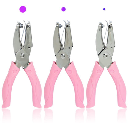 CheeMuii 3 Pieces Metal Handheld Paper Punch Single-Hole Tag Punch Set with Plastic Handle for Circle Holes for DIY Craft Tag