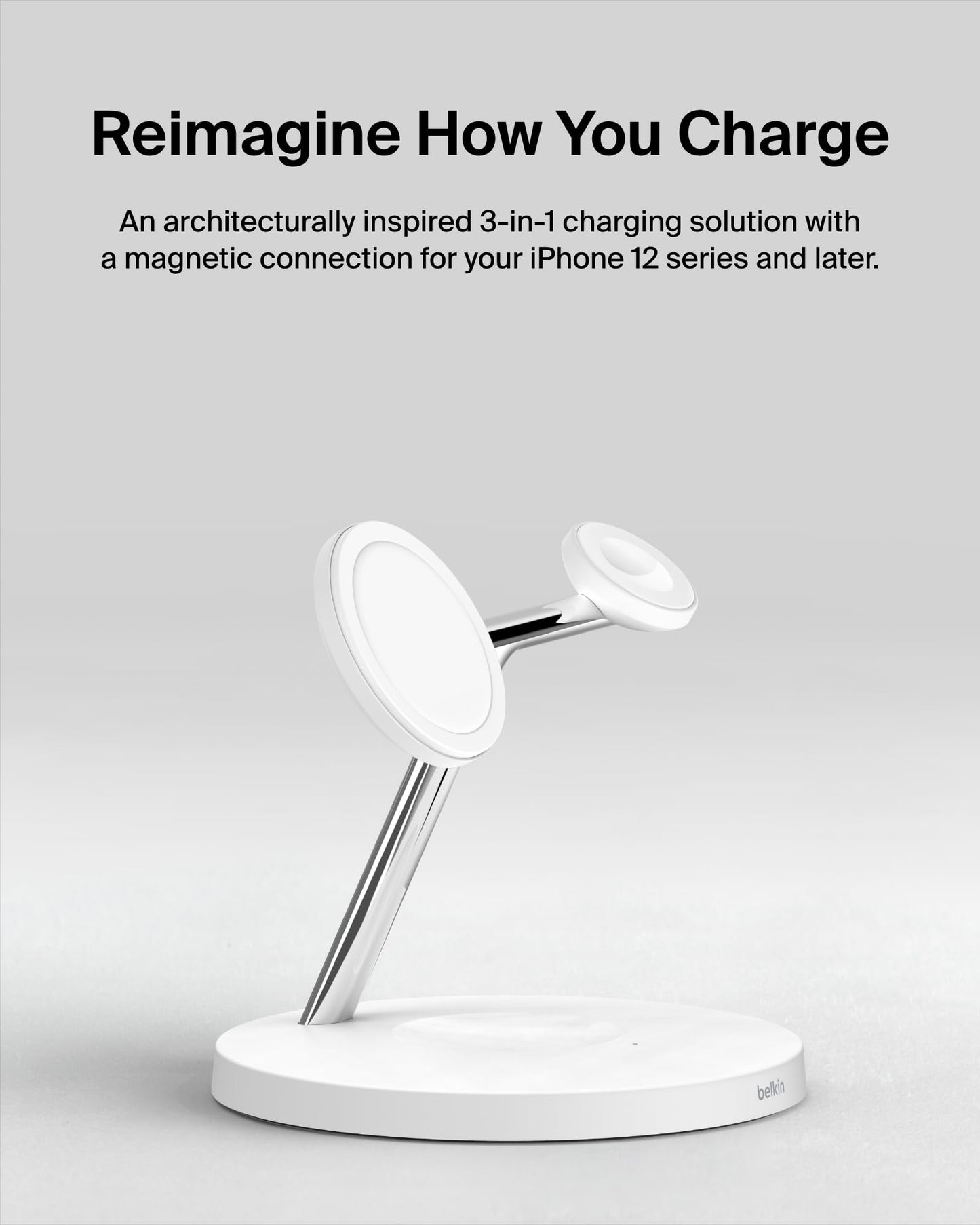 Belkin MagSafe-Compatible Charger, 3-in-1 Wireless Charging Station, Qi2-Certified 15W Wireless Charge for Apple iPhone 17 Series, Apple Watch, AirPods w/Non-Slip Base, 40W Included - Black