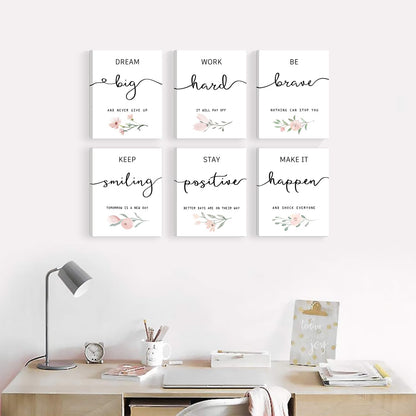 Inspirational Wall Art for Bedroom, Motivational Office Wall Art Decor, Framed Canvas Wall Art for Women, Girls, Positive Affirmations Quotes Prints, Set of 6PCS, 8"x10", FRAMED