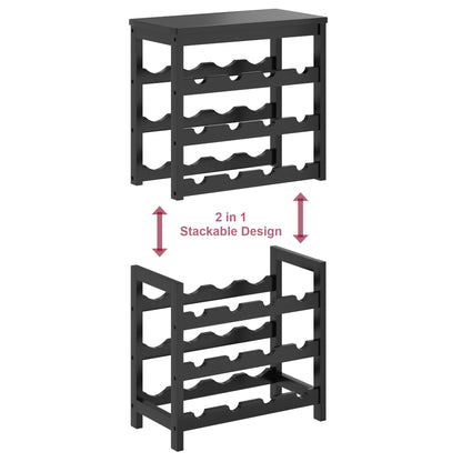 MOGELAFOO 6 Tier Bamboo Wine Rack Freestanding Floor, 24 Bottles Wine Storage Shelves with Table Top, Stackable Wine Display Rack for Kitchen, Bar, Dining Room, Black