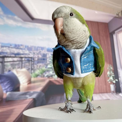 Bird Costume Bird Diaper Flight Suit Bird Jeans Fake Two Pieces Bird Clothes Cosplay Photo Prop for Parrots Lovebird Parakeet Cockatiel Small Animals Apparel (with Diaper,Caique)