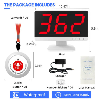 SavvyMate Wireless Call Light System for Medical Office, Nurse Call System with 20 Buttons,1000ft, Caregiver Call Button with 1 Display Receiver for Clinic Nursing Home Health Care, Assisted Living