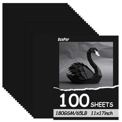 OcePor 100 Sheets Black Cardstock 11” x 17”, 65lb/180gsm Black Card Stock, Thick Card Stock Paper, Heavy Cardstock Paper for Printer, Resume, Scrapbooks, Art, Crafts, Business Cards