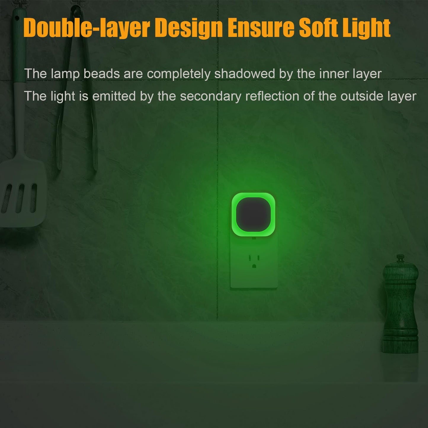2 Pack Plug in Amber Night Light, Auto Dusk to Dawn, Soft Glow, Dimmable, Diffused Light, LED Lights for Bedroom, Kids, Bathroom, Sleep, Baby Nursery, Toddler, Hallway, Kitchen, Home Decor