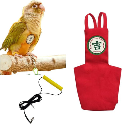 MANON ROSA Bird Diapers Leash Set Washable Reusable Handmade Flight Suit Waterproof Inner Layer - Protective Parrot Nappy Clothes Parakeets Macaws Budgies Canaries (Red4,Sun Conure)