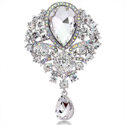 Ezing 4 Pieces Lot Large Big Silver Gold Plated Assorted Crystal Rhinestones Brooch Pins Set (B)