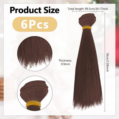 DICOSMETIC 6Pcs Doll Wig Hair 18cm Plastic Straight Short Doll Hair Wefts Dolls Making Kits Dolls Hairs Extensions Coconut Brown Faux Hairs Replacement for Adult DIY Crafts