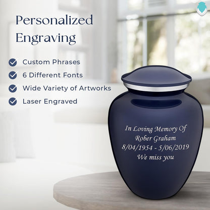 Geturns Embrace Adult Personalized Cremation Urns for Human Ashes I Large Cobalt Blue Funeral Urn for Men and Women I 200 lbs