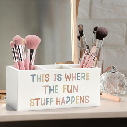 ELMCH Boho Classroom Pen Pencil Holder for Kids, Boho Playroom Wood Desk Organizer and Accessories, This Is Where the Fun Stuff Happens Pen Holder Desk Organizer for Kids Classroom Playroom Tabletop