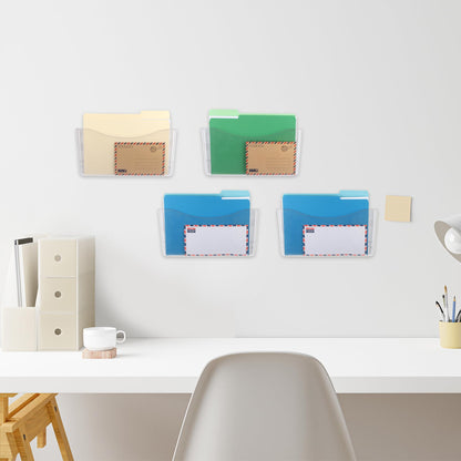 EASEPRES 4 Pack Clear Single Pocket Hanging File Organizer, Plastic Wall Mount Paper Mails Magazines Holder, Mounted Folder Bins for Office, School and Home, 13.85x3.14x6.88 inches