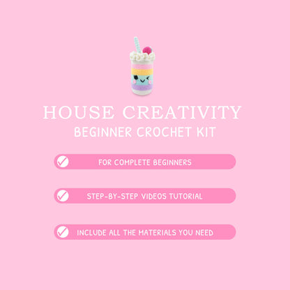 HOUSE CREATIVITY Beginner Crochet Kit for Adults, Beginners Crocheting Knitting Kit with Yarn Sets, Step-by-Step Video Tutorials,Animal Craft Kit, Holiday Birthday Gifts(Cup with Straw)