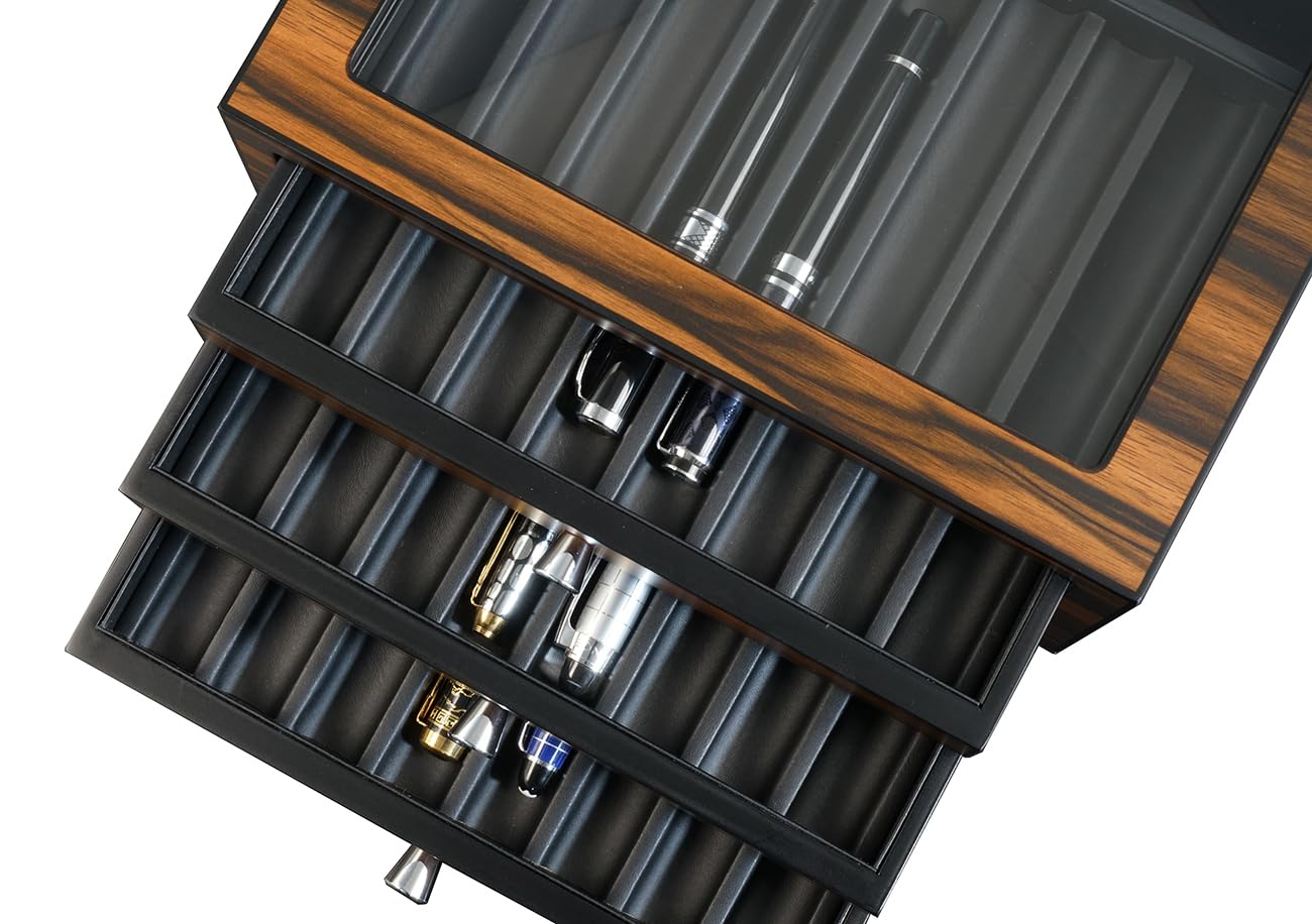 Decorebay Avid Pen Collector Case Wooden Fountain Pen Box and Organizer with Glass Window (Brown - 24 Pen)