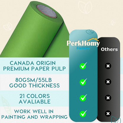 PerkHomy 17.8" x 1,440" (120') Medium Green Kraft Paper Roll for Craft Bulletin Board Paper Art Table Covering Crafting Gift Wrapping Bouquet Packing Parcel 80GSM (Medium Green, 17.8" x 120')