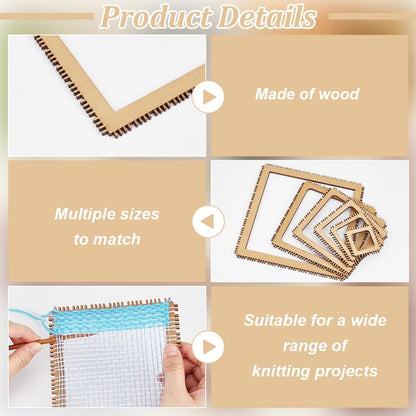 BENECREAT 6 Sizes Poplar Wood Weaving Loom Kit, Square DIY Weaving Loom DIY Weaving Art Tapestry Loom for Hanging Decor Woven Tapestry Knitted Crafts Making, 4.5mm Thick