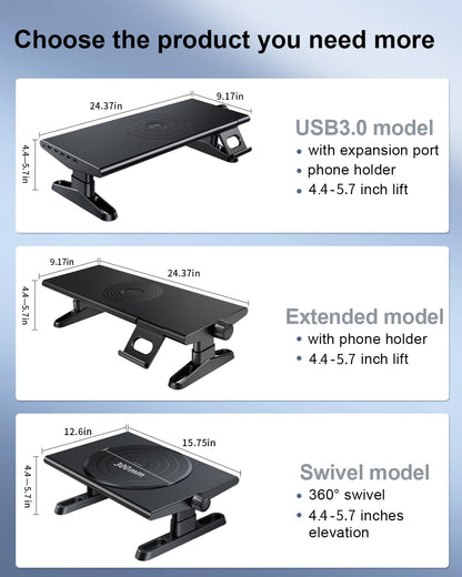 NIFBANG Computer Monitor Stand Riser for Desk,4.4-5.7 Inches Freely Height Adjustable with Cellphone Holder,Multi-Purpose Desktop Organizer Monitor Stands Riser for Computer,Laptop,Printer,TV (BLack)