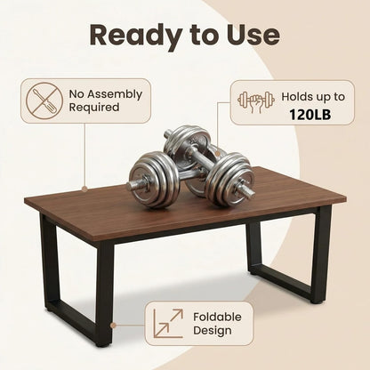 kiwonlonker Walnut Folding Coffee Table: 35.5in Rustic Industrial Coffee Table, No Assembly Required, Modern Minimalist & Easy Storage Compact Design for Living Room, Bedroom, Home Office, Brown