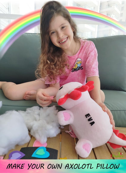 Make Your Own Axolotl Plush Pillow Kit Arts and Crafts for Kids (No Sew), DIY Axolotl Stuffed Toys for Girls & Boys Ages 3 4 5 6 7 8 9 10 + Years Old, Animal Activity, Squishy Plushy, Girls Presents