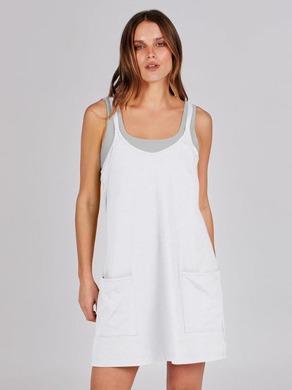 ANRABESS Women Athletic Dress Summer Tennis Workout Active Sports Mini Romper Dress Built in Shorts Travel Vacation Clothes White X-Smal
