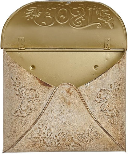 Wall Mount Mailbox for House Outside,5" D x 13.8" W x 11.4" H,Vintage Metal Door Mailbox Antique Style Nostalgic Charm Home Decor Garden Vintage English Cottage Decor(Gold)