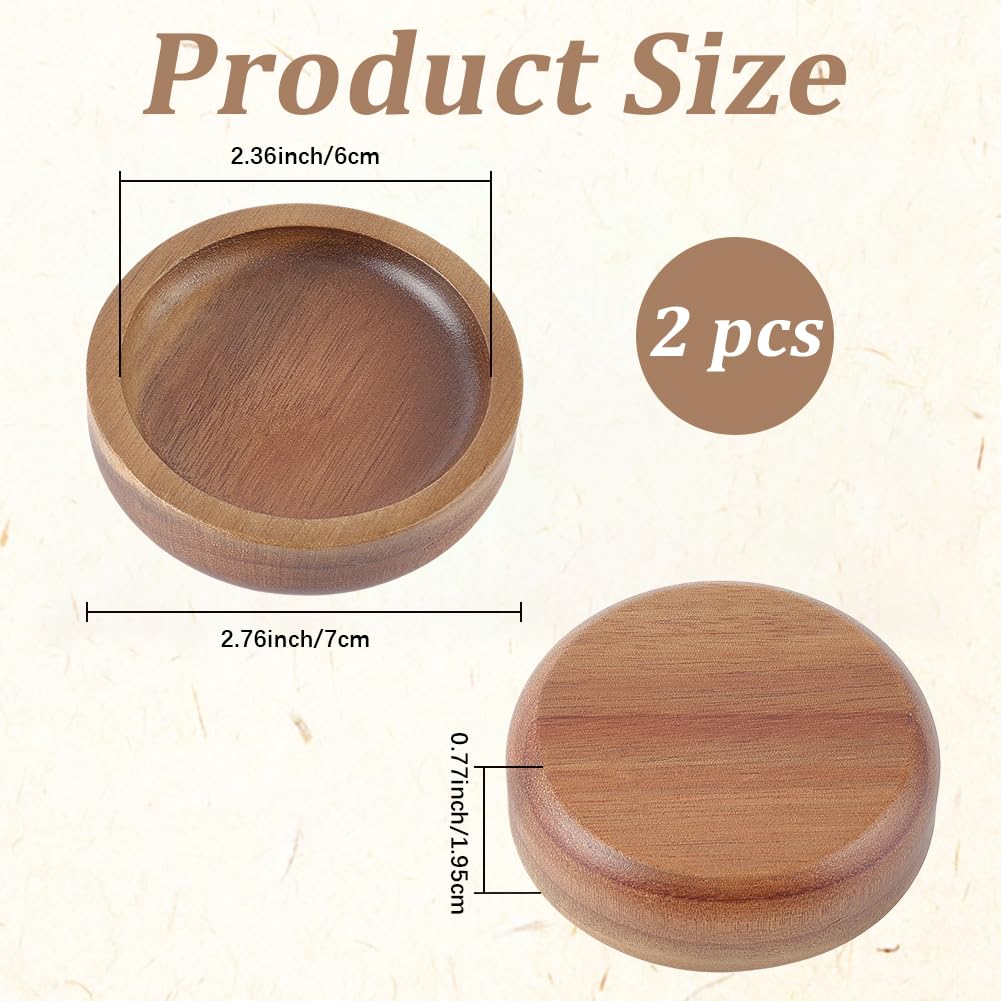 Beebeecraft 2Pcs Wood Ring Tray 2.78 inch Flat Round Jewelry Display