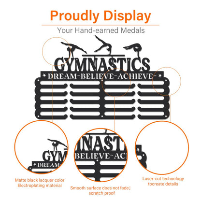 SUPERDANT Gymnastic Medal Hanger Display Women Girls Gymnastic Award Metal Holder Rack Star Gymnastics Holder Display 5 Rows 20 Hangers Medal Rack Wall Mounted Race Hanger Gifts for Athletes Kids