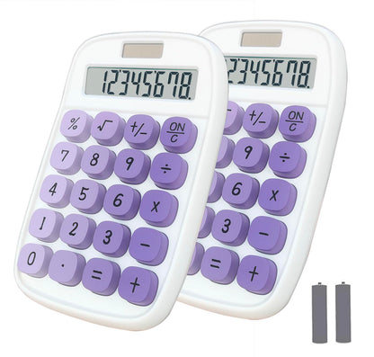 Mechanical Calculator,BTSEYAW Dual Power Calculator with 8 Digit Display tilt Screen and Big Buttons, Cute Office Desk Accessory (W-Purple,2 Pack)