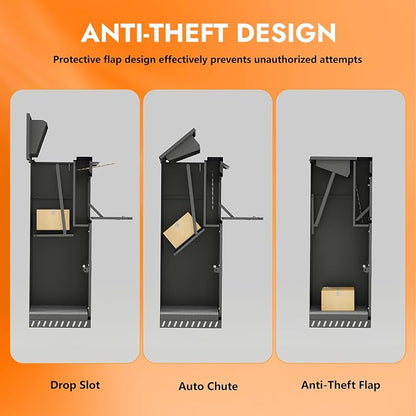 Package Delivery Boxes for Outside, 44.49''H Anti-Theft Porch Package Box with Lock & Mail Slot – Large Outdoor Parcel Drop Box, Waterproof Steel for Home, Fence, Curbside
