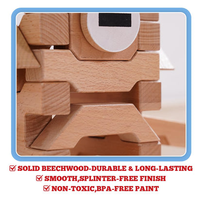 Sing2sky 31 Beech Wood Stacking Building Blocks for Kids Montessori Open-Ended Toys Wooden Shaped Stacking Puzzle, Gift Toy for Toddlers, Compatible with Wooden Blocks, Storage Bag - Natural 4.4IN